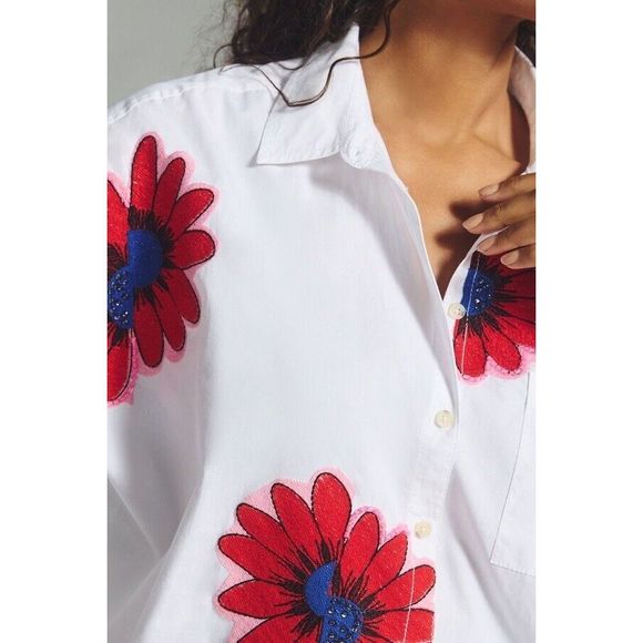 New Anthropologie X Maeve Embroidered Floral Blouse Size Xs/S - Picture 7 of 13